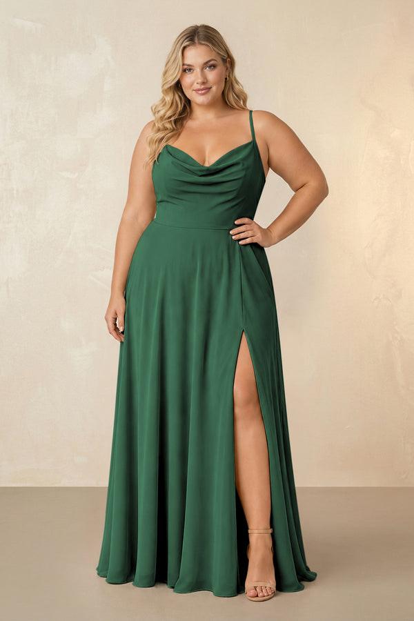 Dark Green Spaghetti Straps Chiffon A-Line Bridesmaid Dress [sizeplus] | KISSBRIDAL