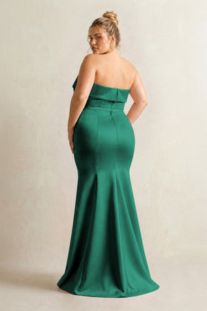 Dark Green Strapless Satin Mermaid Bridesmaid Dress (2) [sizeplus] | KISSBRIDAL