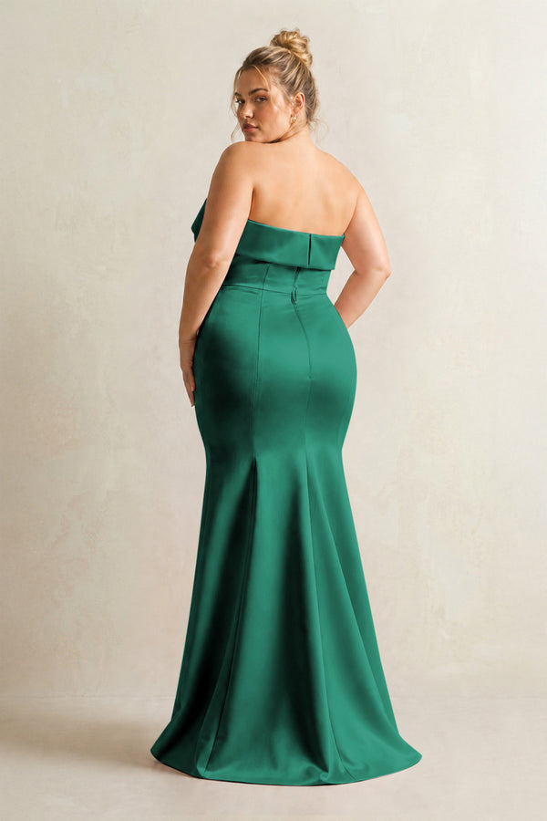 Dark Green Strapless Satin Mermaid Bridesmaid Dress (2) [sizeplus] | KISSBRIDAL