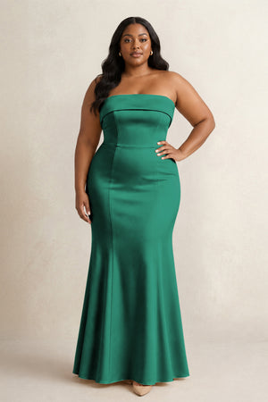 Dark Green Strapless Satin Mermaid Bridesmaid Dress (3) [sizeplus] | KISSBRIDAL