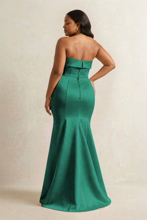 Dark Green Strapless Satin Mermaid Bridesmaid Dress (4) [sizeplus] | KISSBRIDAL