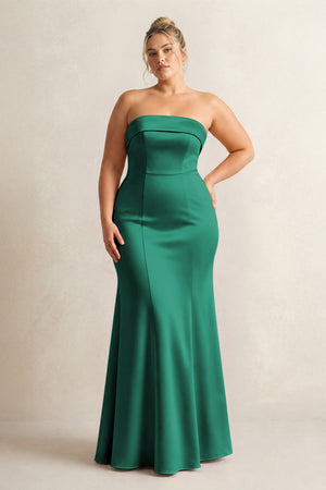 Dark Green Strapless Satin Mermaid Bridesmaid Dress [sizeplus] | KISSBRIDAL