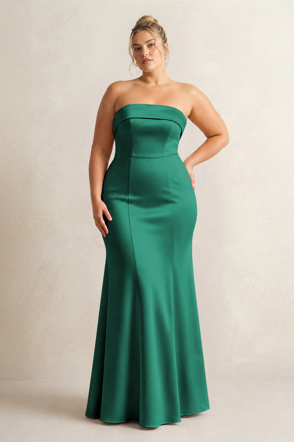 Dark Green Strapless Satin Mermaid Bridesmaid Dress [sizeplus] | KISSBRIDAL