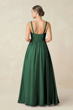 Dark Green Sweetheart A-Line Chiffon Bridesmaid Dress with Slit in Dark Green (2) | KISSBRIDAL