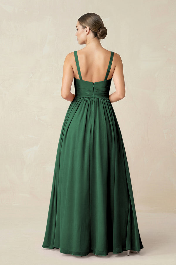 Dark Green Sweetheart A-Line Chiffon Bridesmaid Dress with Slit in Dark Green (2) | KISSBRIDAL