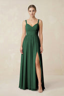 Dark Green Sweetheart A-Line Chiffon Bridesmaid Dress with Slit in Dark Green | KISSBRIDAL