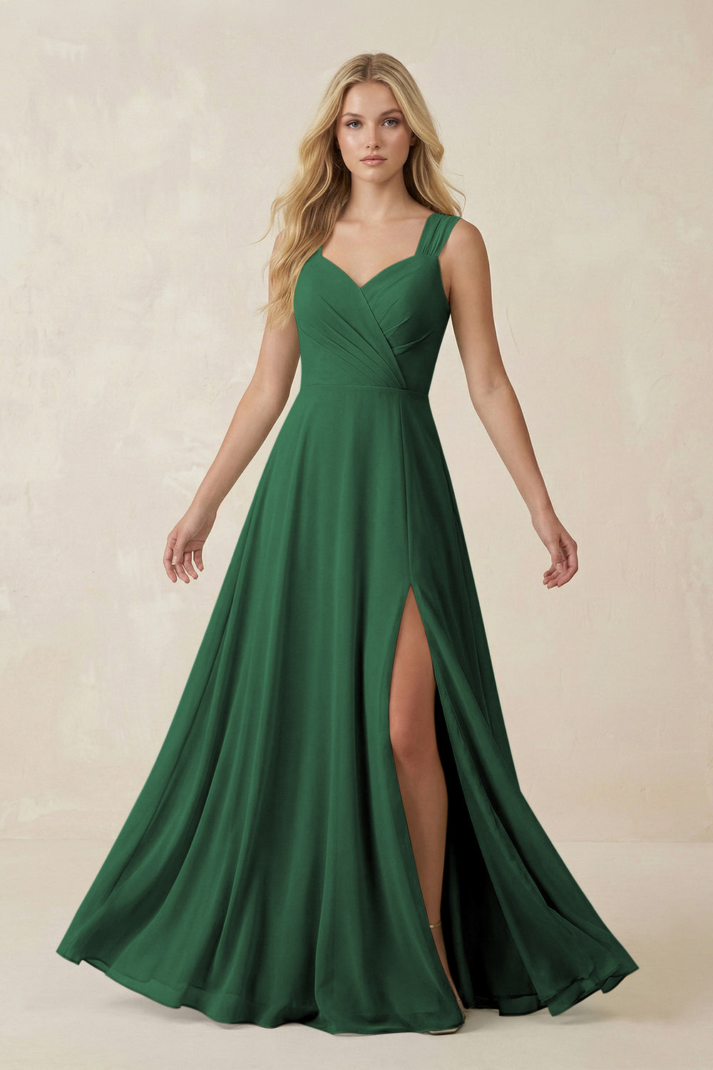 Sweetheart A-Line Chiffon Long Bridesmaid Dress in Dark Green
