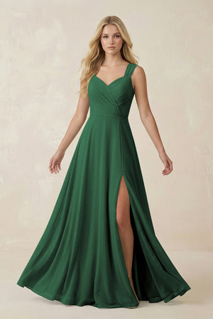 Dark Green Sweetheart A-Line Chiffon Long Bridesmaid Dress | KISSBRIDAL