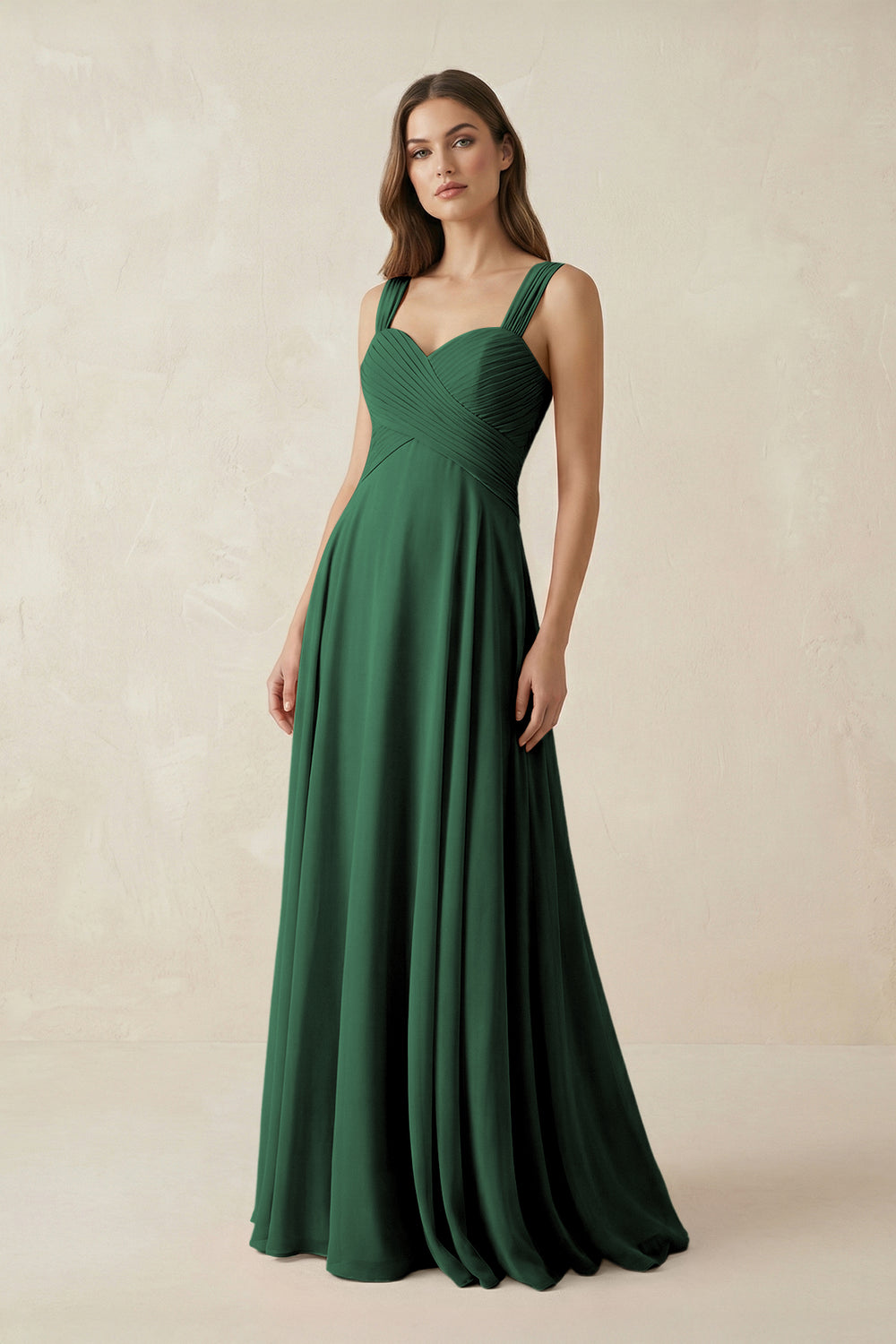 Sweetheart Pleated A-Line Chiffon Bridesmaid Dress in Dark Green