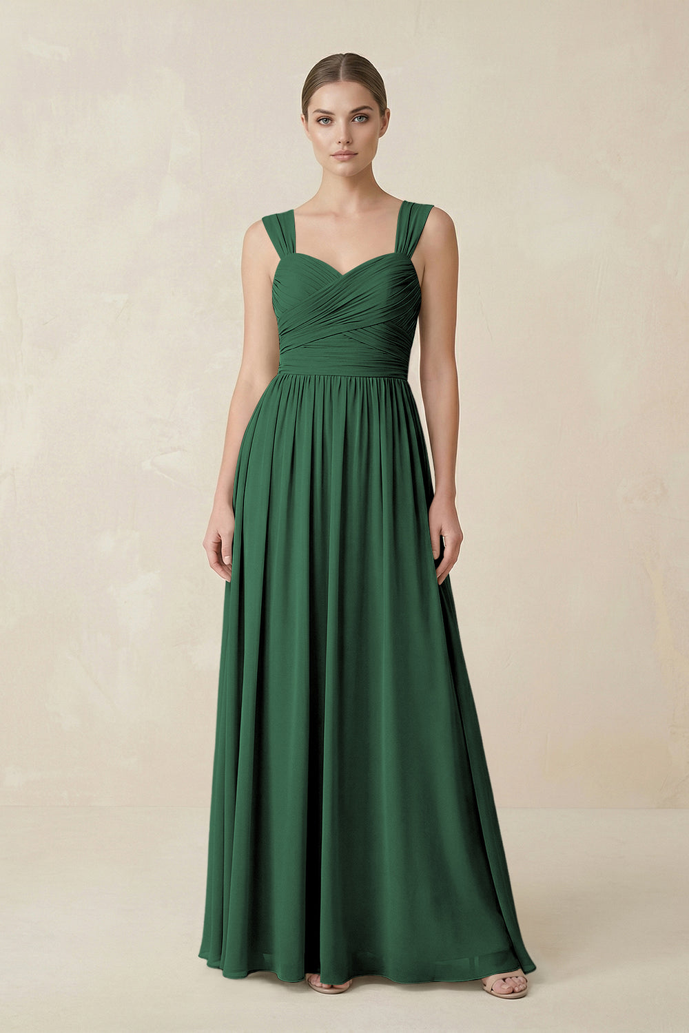 Sweetheart Pleated Chiffon A-Line Bridesmaid Dress in Dark Green