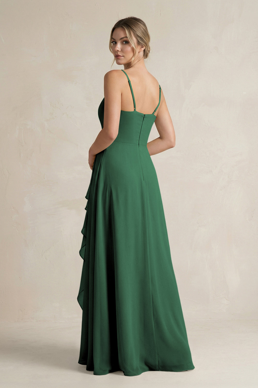 Sweetheart Ruffled A-Line Chiffon Bridesmaid Dress with Slit in Dark Green