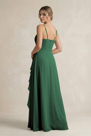Dark Green Sweetheart Ruffled A-Line Chiffon Bridesmaid Dress with Slit (2) | KISSBRIDAL