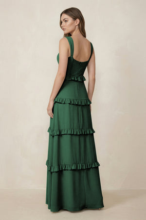 Dark Green Sweetheart Tiered A-Line Chiffon Bridesmaid Dress (2) | KISSBRIDAL