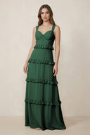 Dark Green Sweetheart Tiered A-Line Chiffon Bridesmaid Dress | KISSBRIDAL