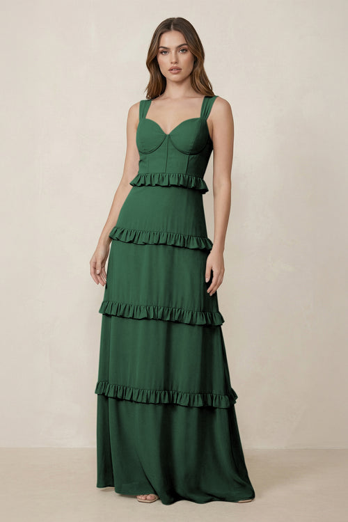 Dark Green Sweetheart Tiered A-Line Chiffon Bridesmaid Dress | KISSBRIDAL