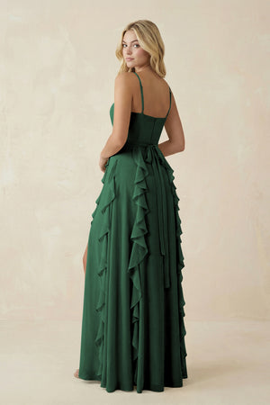 Dark Green Tiered Ruffle A-Line Chiffon Bridesmaid Dress (2) | KISSBRIDAL