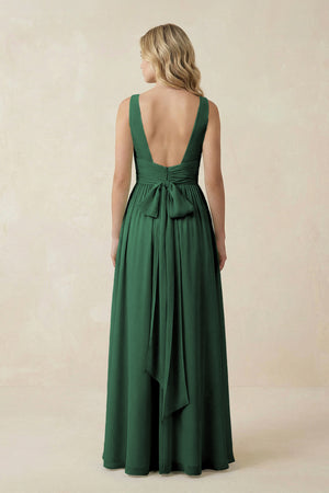 Dark Green V-Neck A-Line Bridesmaid Dress with Back Bow (2) | KISSBRIDAL