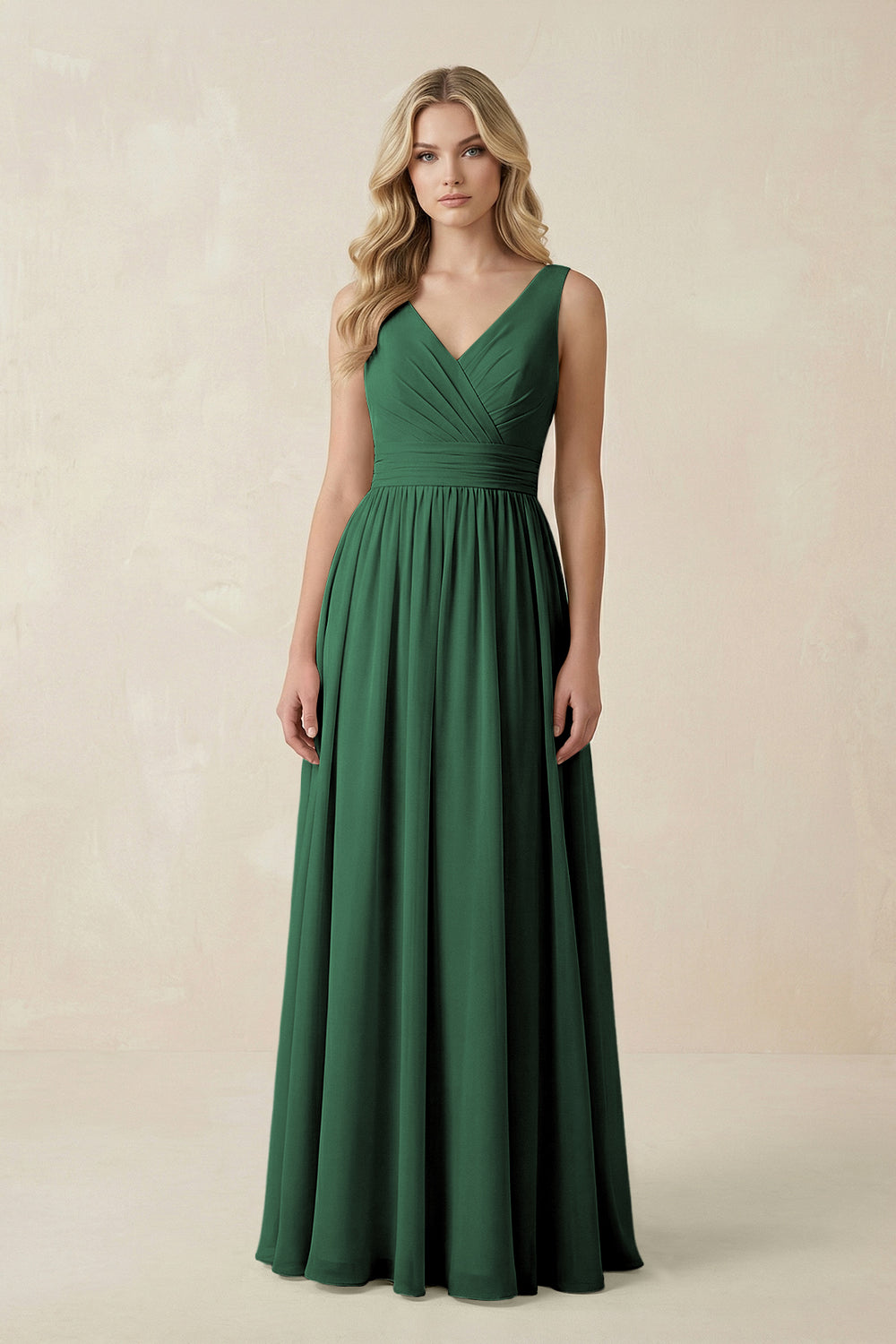 V-Neck A-Line Bridesmaid Dress with Back Bow in Dark Green