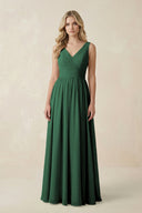 Dark Green V-Neck A-Line Bridesmaid Dress with Back Bow | KISSBRIDAL