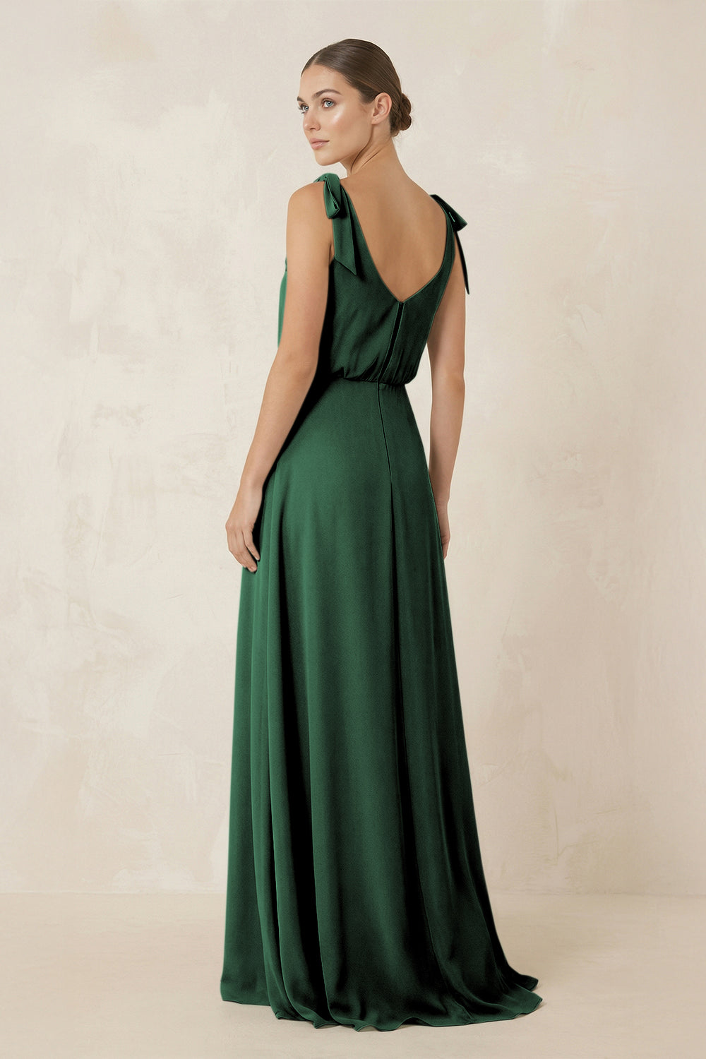V-Neck A-Line Chiffon Bridesmaid Dress in Dark Green