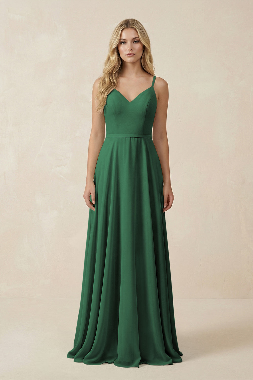 V-Neck A-Line Chiffon Bridesmaid Dress with Crisscross Back in Dark Green