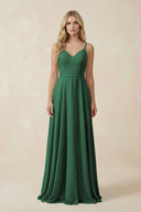 Dark Green V-Neck A-Line Chiffon Bridesmaid Dress with Crisscross Back | KISSBRIDAL