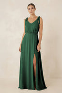 Dark Green V-Neck A-Line Chiffon Bridesmaid Dress | KISSBRIDAL