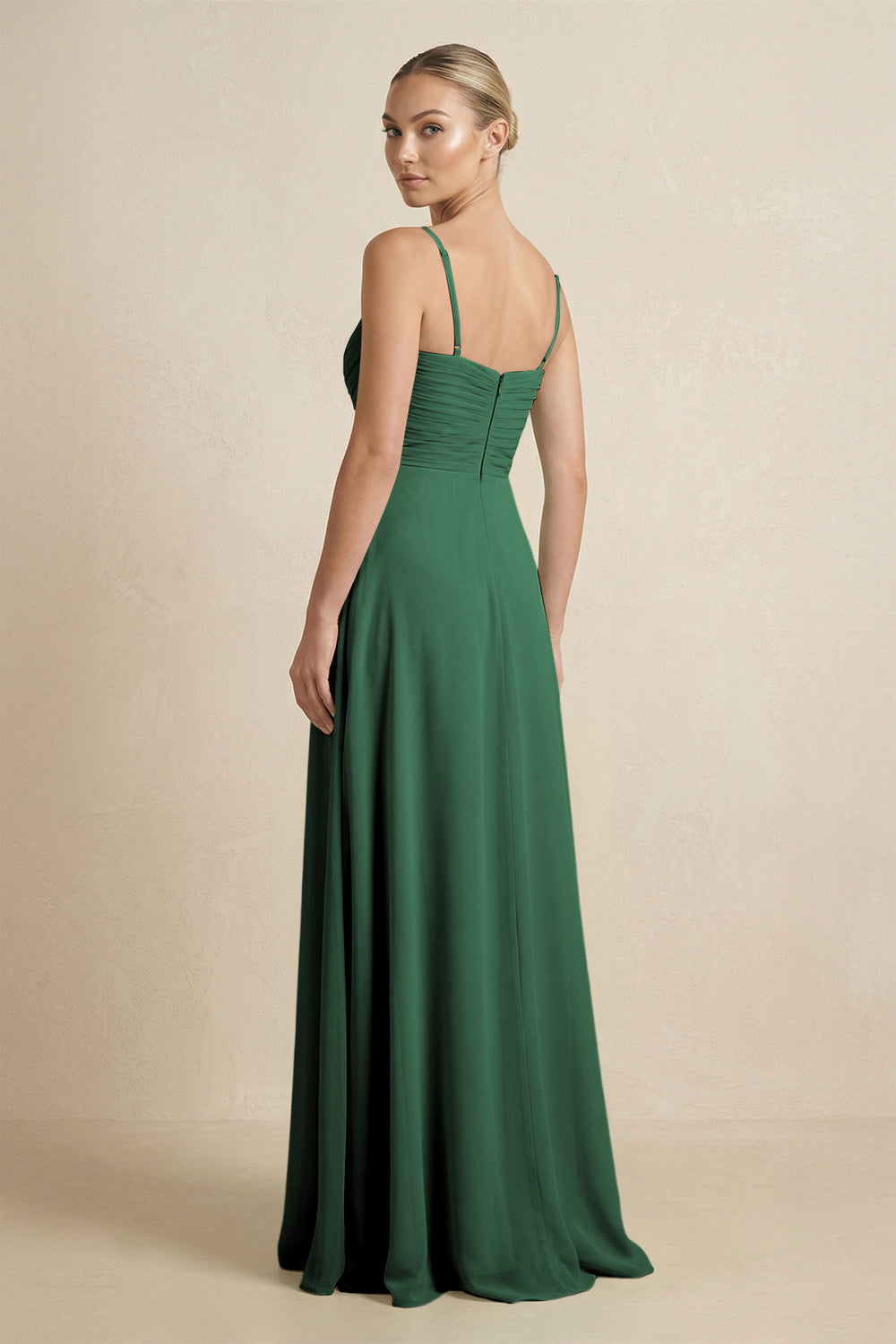 V-Neck A-Line Chiffon Pleated Bridesmaid Dress in Dark Green