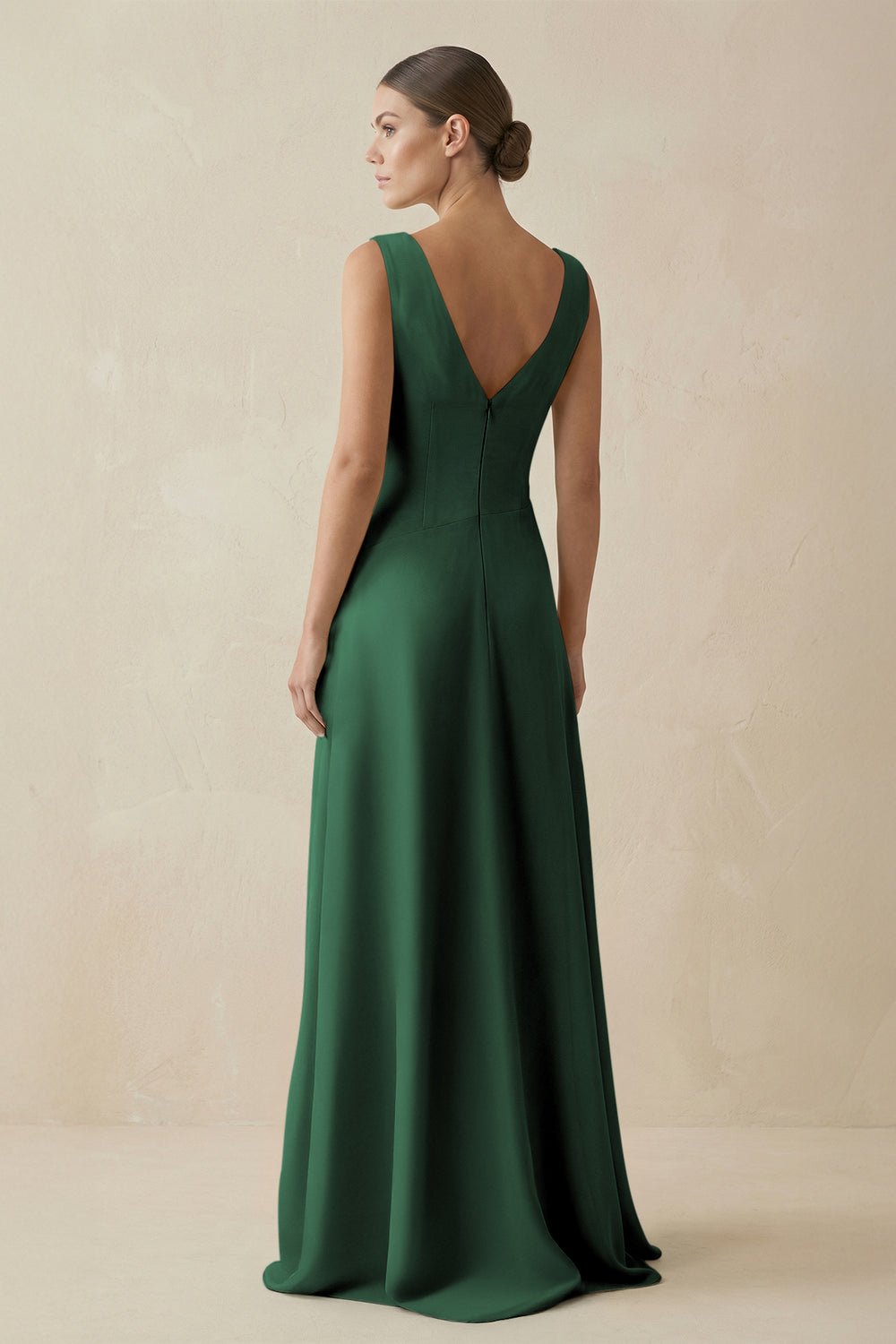 V-Neck A-Line Chiffon Ruffled Bridesmaid Dress in Dark Green