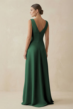 Dark Green V-Neck A-Line Chiffon Ruffled Bridesmaid Dress (2) | KISSBRIDAL