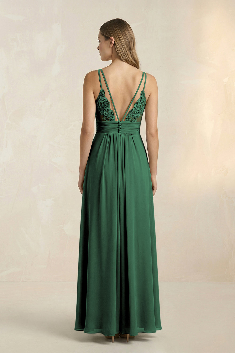 V-Neck A-Line Pleated Chiffon Bridesmaid Dress in Dark Green