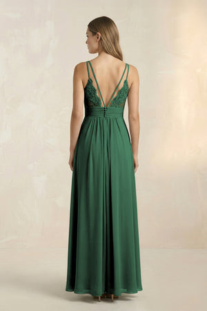 Dark Green V-Neck A-Line Pleated Chiffon Bridesmaid Dress (2) | KISSBRIDAL