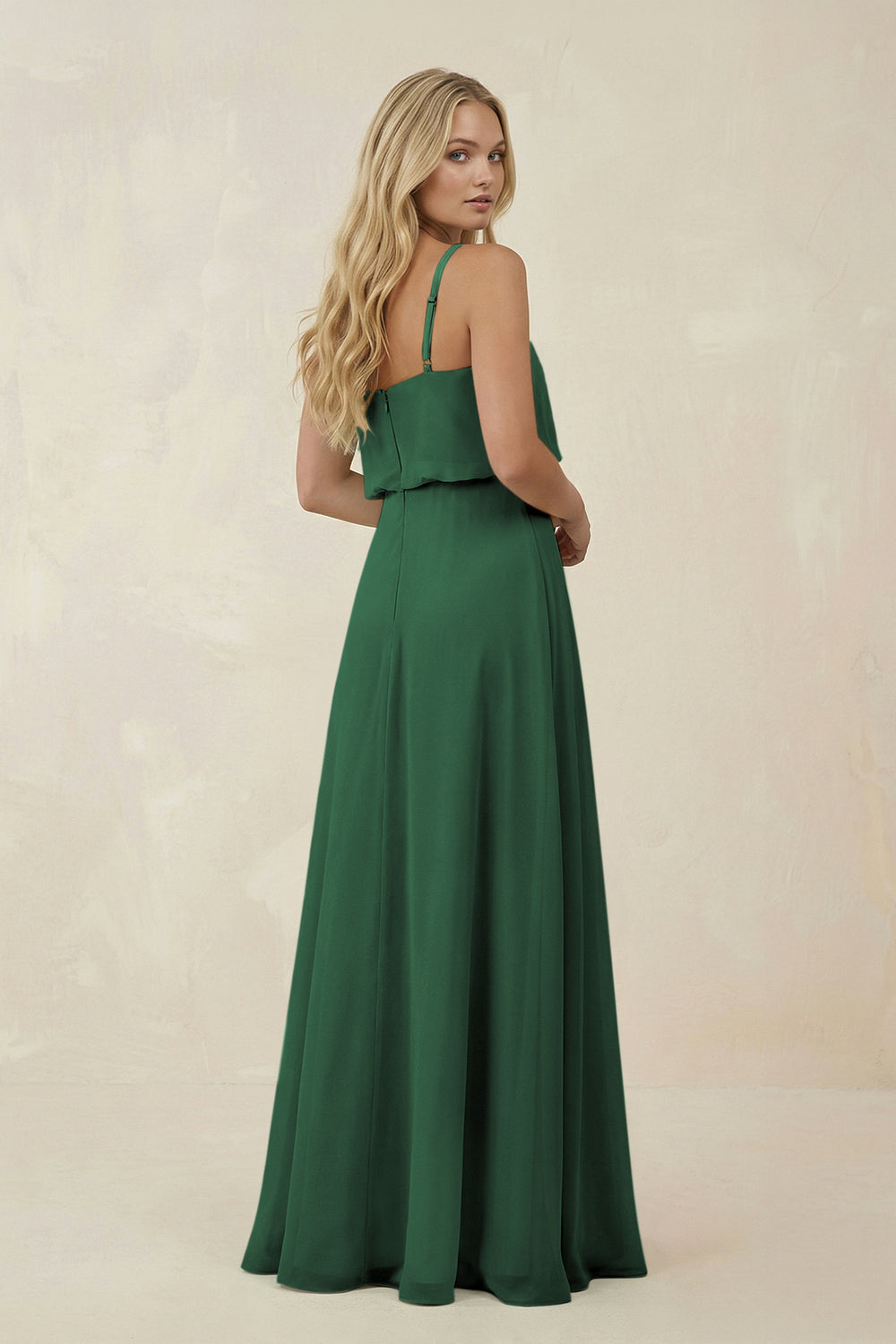 V-Neck Blouson A-Line Chiffon Bridesmaid Dress in Dark Green