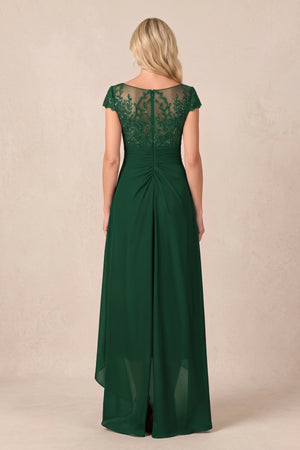 Dark Green V-Neck Chiffon A-Line Embroidered Ruched Mother of the Bride Dress (2) | KISSBRIDAL