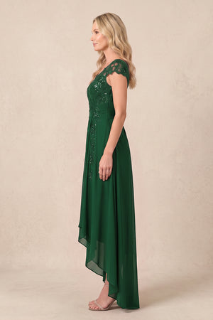 Dark Green V-Neck Chiffon A-Line Embroidered Ruched Mother of the Bride Dress (3) | KISSBRIDAL