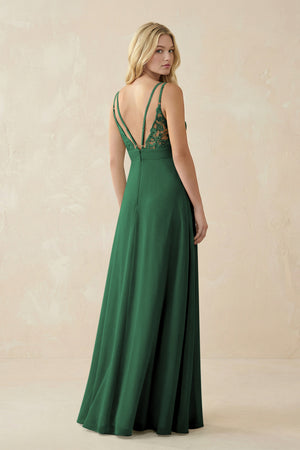 Dark Green V-Neck Ruched Chiffon Bridesmaid Dress with Slit (2) | KISSBRIDAL