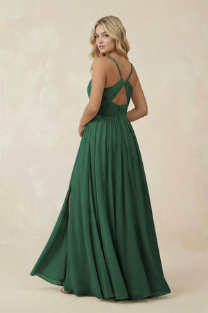 Dark Green V-Neck Spaghetti Strap A-Line Chiffon Bridesmaid Dress (2) | KISSBRIDAL