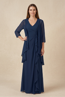 Dark Navy 2-Piece Ruffled Chiffon Sheath Mother of the Bride Dress | KISSBRIDAL