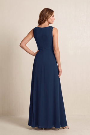 Dark Navy A-Line Pleated Chiffon Boat Neck Mother of the Bride Dress (2) | KISSBRIDAL