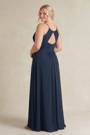 Dark Navy Cami Strap A-Line Chiffon Pleated Bridesmaid Dress (2) [sizeplus] | KISSBRIDAL