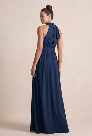 Dark Navy Chiffon Halter A-Line Mother of the Bride Dress (2) | KISSBRIDAL