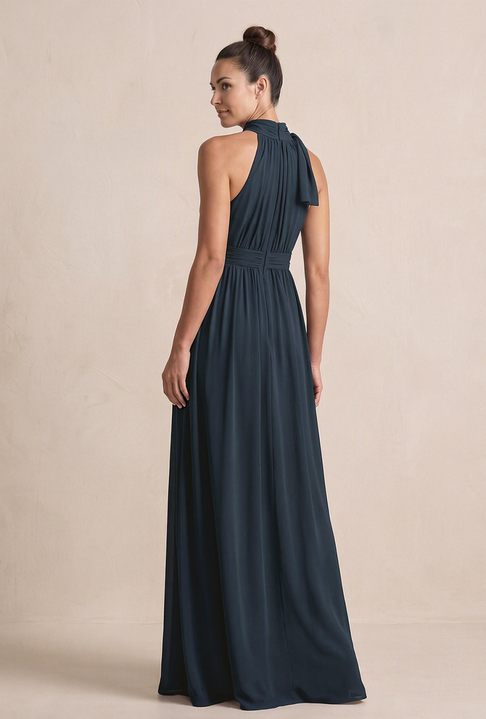 Dark Navy Chiffon Halter A-Line Mother of the Bride Dress