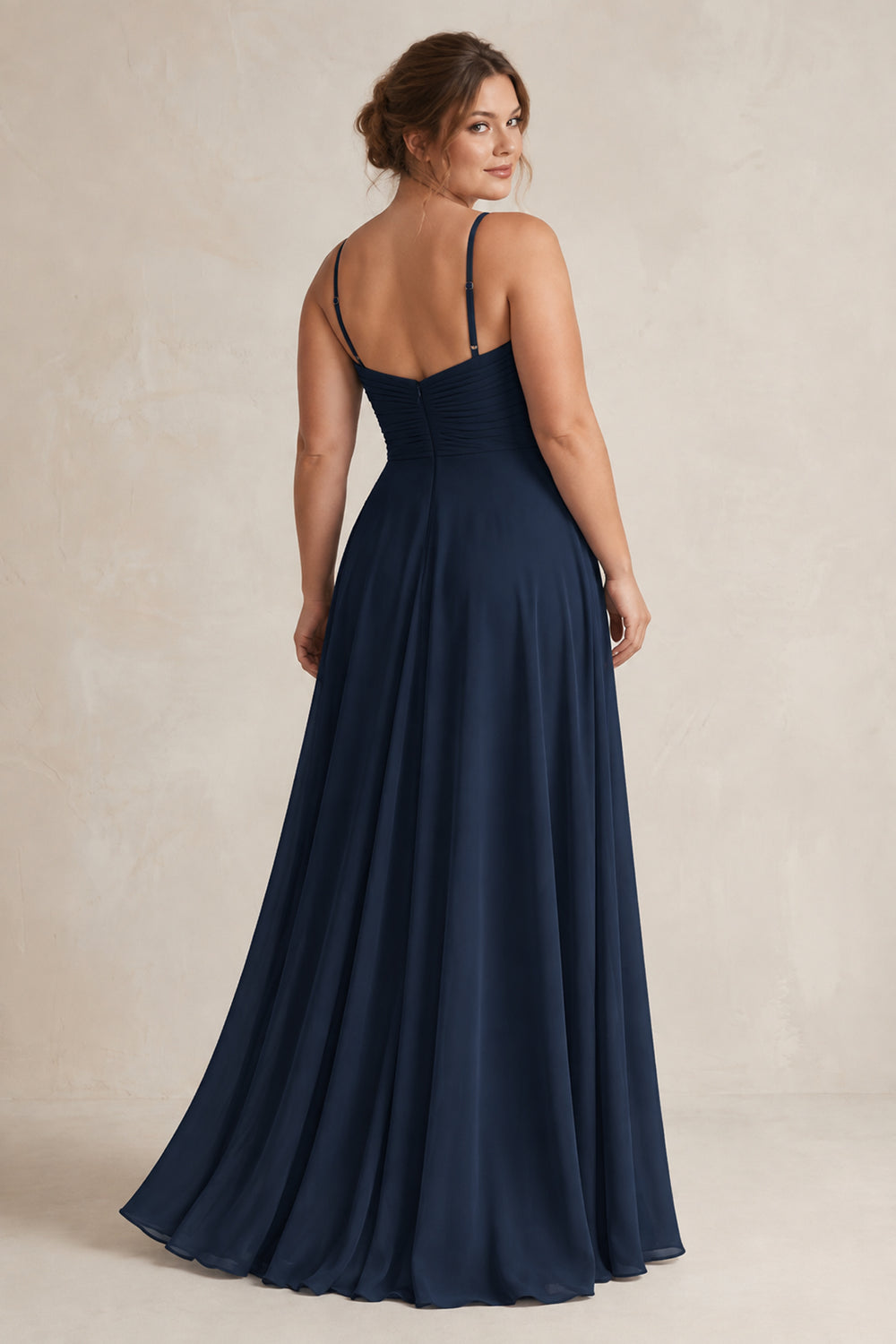 Halter Pleated Chiffon A-Line Bridesmaid Dress in Dark Navy