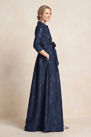 Dark Navy Jacquard A-Line 3/4 Sleeves Mother of the Bride Dress (3) | KISSBRIDAL