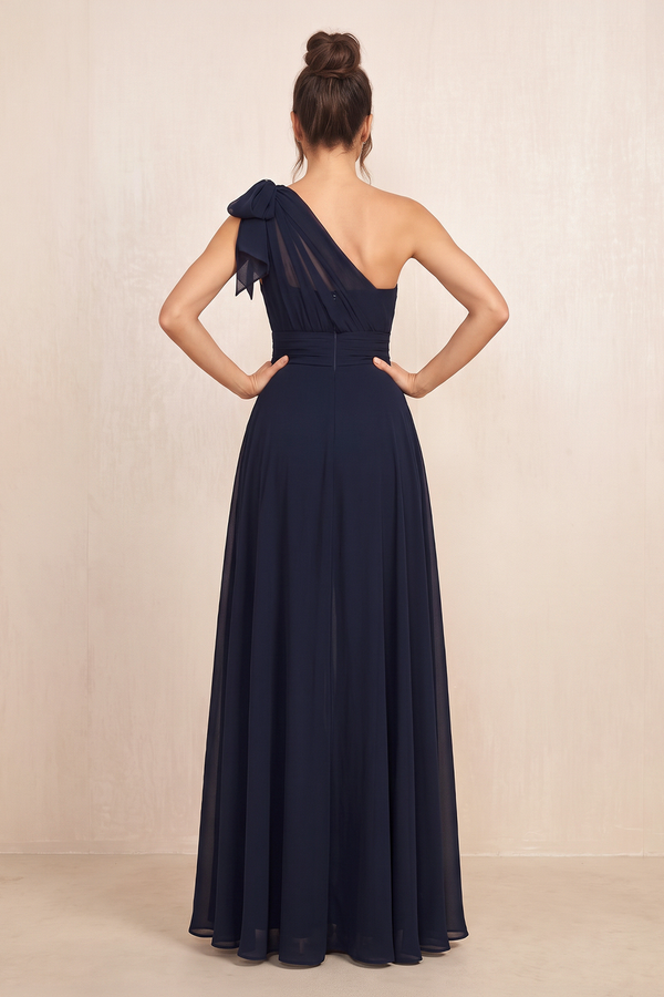 Dark Navy One-Shoulder Chiffon Mother of the Bride Jumpsuits (2) | KISSBRIDAL