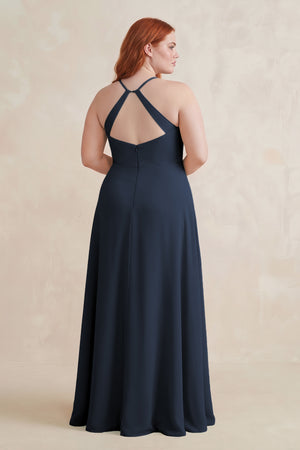 Dark Navy Ruched Sheath Chiffon Bridesmaid Dress (2) [sizeplus] | KISSBRIDAL