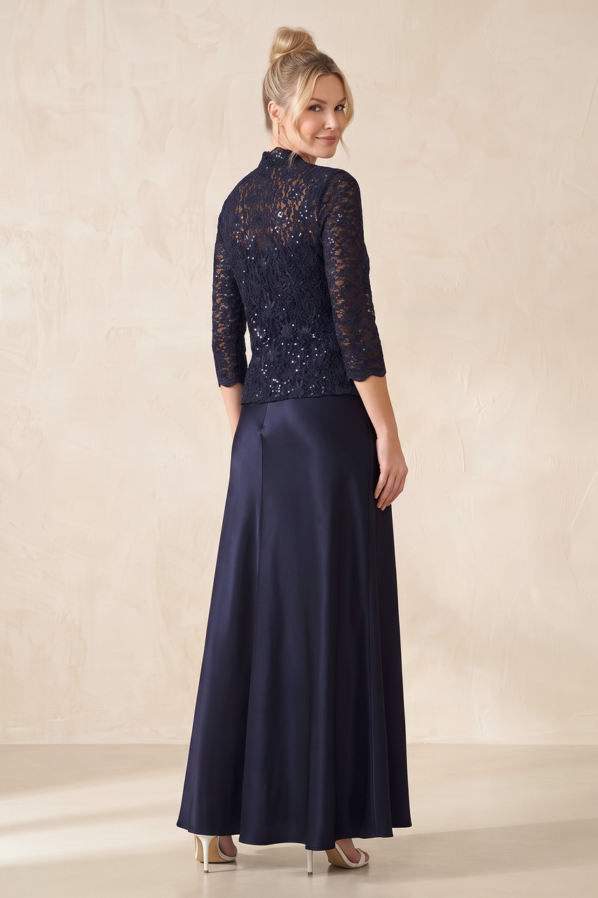 Dark Navy Satin A-Line Square Neck Mother of the Bride Dress