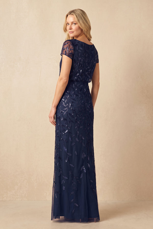 Dark Navy Sheath Boat Neck Mother of the Bride Dress With Sequins (2) | KISSBRIDAL