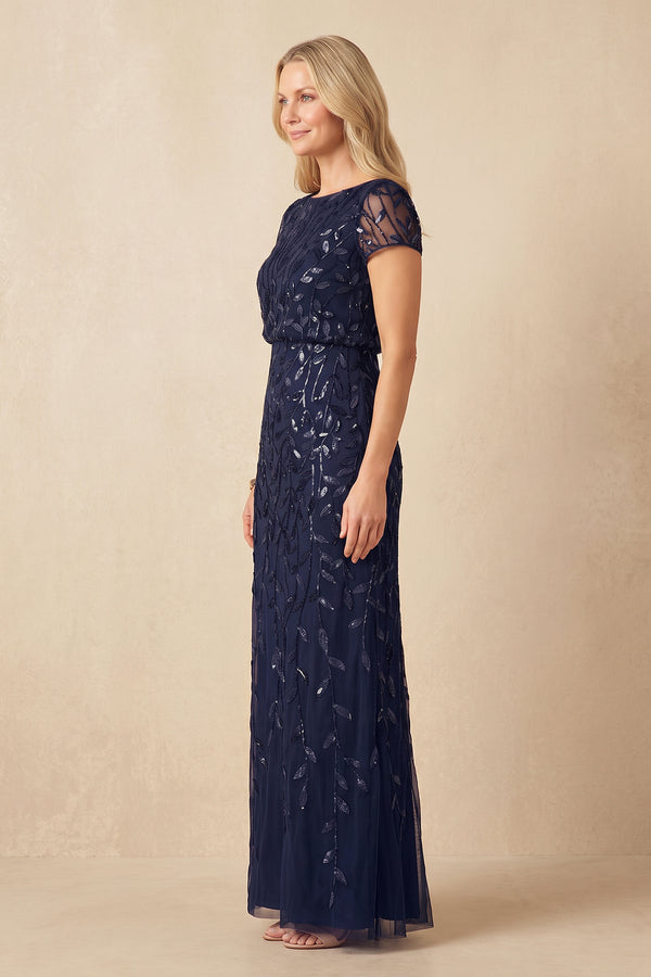 Dark Navy Sheath Boat Neck Mother of the Bride Dress With Sequins (3) | KISSBRIDAL