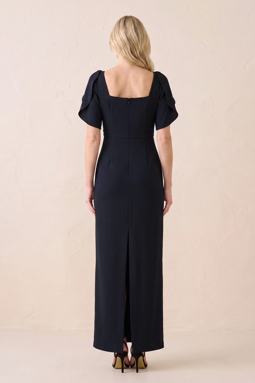 Dark Navy Sheath Satin Square Neck Mother of the Bride Dress